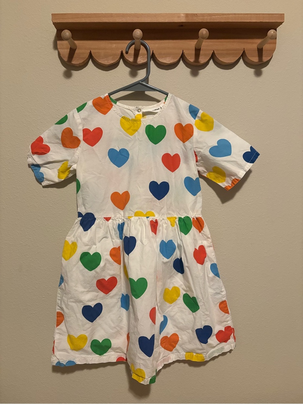 Mini Rodini Organic Cotton White Dress with Rainbow Heart All Over Print